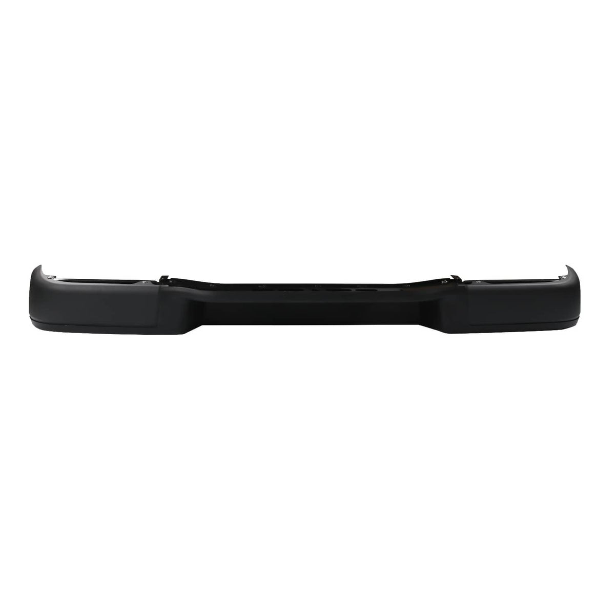 Black rear step bumper assembly, front edge view with textured corner sections