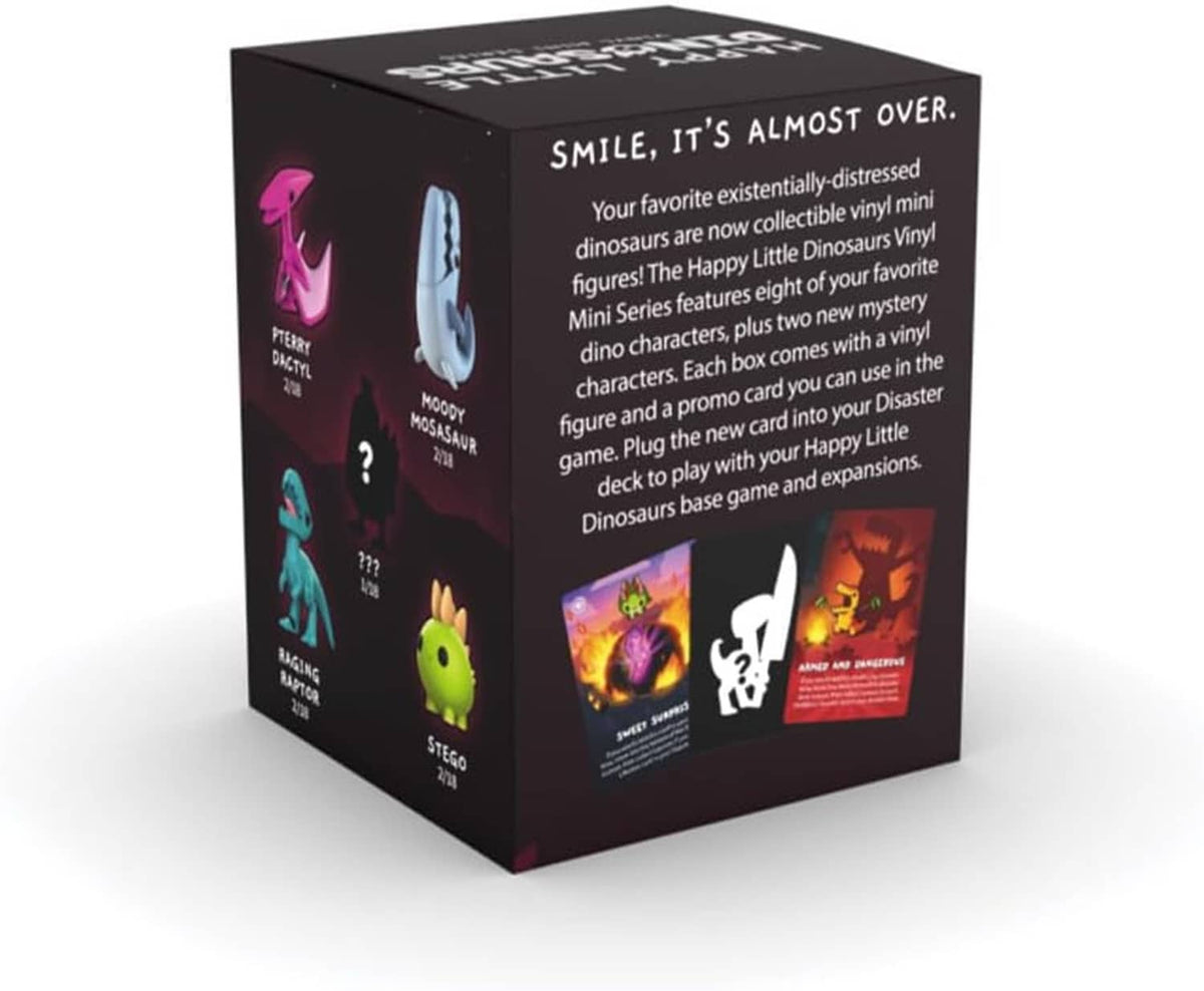 Black vinyl mini figure mystery box with Happy Little Dinosaurs themed packaging