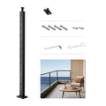 Black steel cable railing post with pre-drilled holes and rectangular base