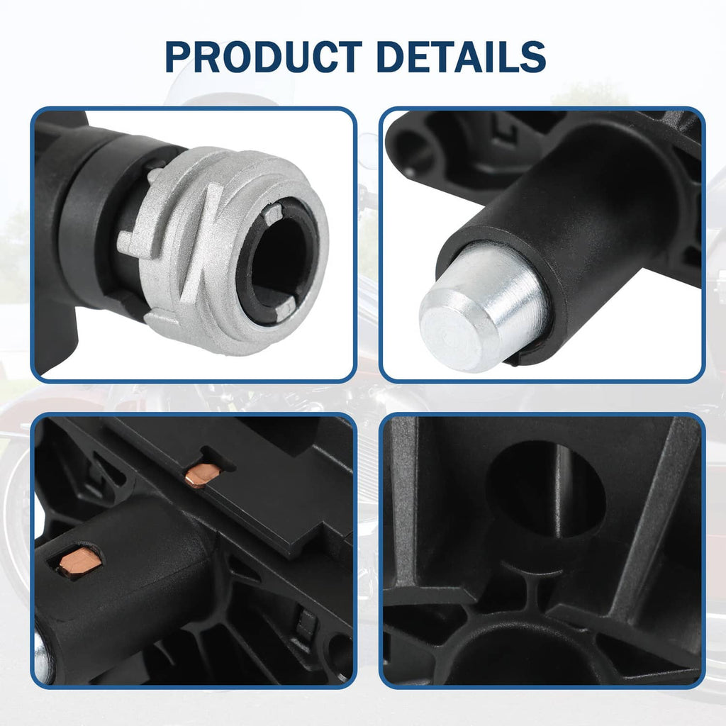 Black ignition switch housing detail with silver connector and mounting grooves
