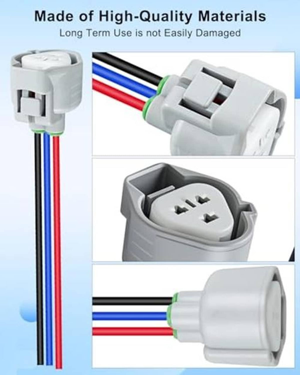 Gray connector plug with multi-wire leads and visible terminal pins