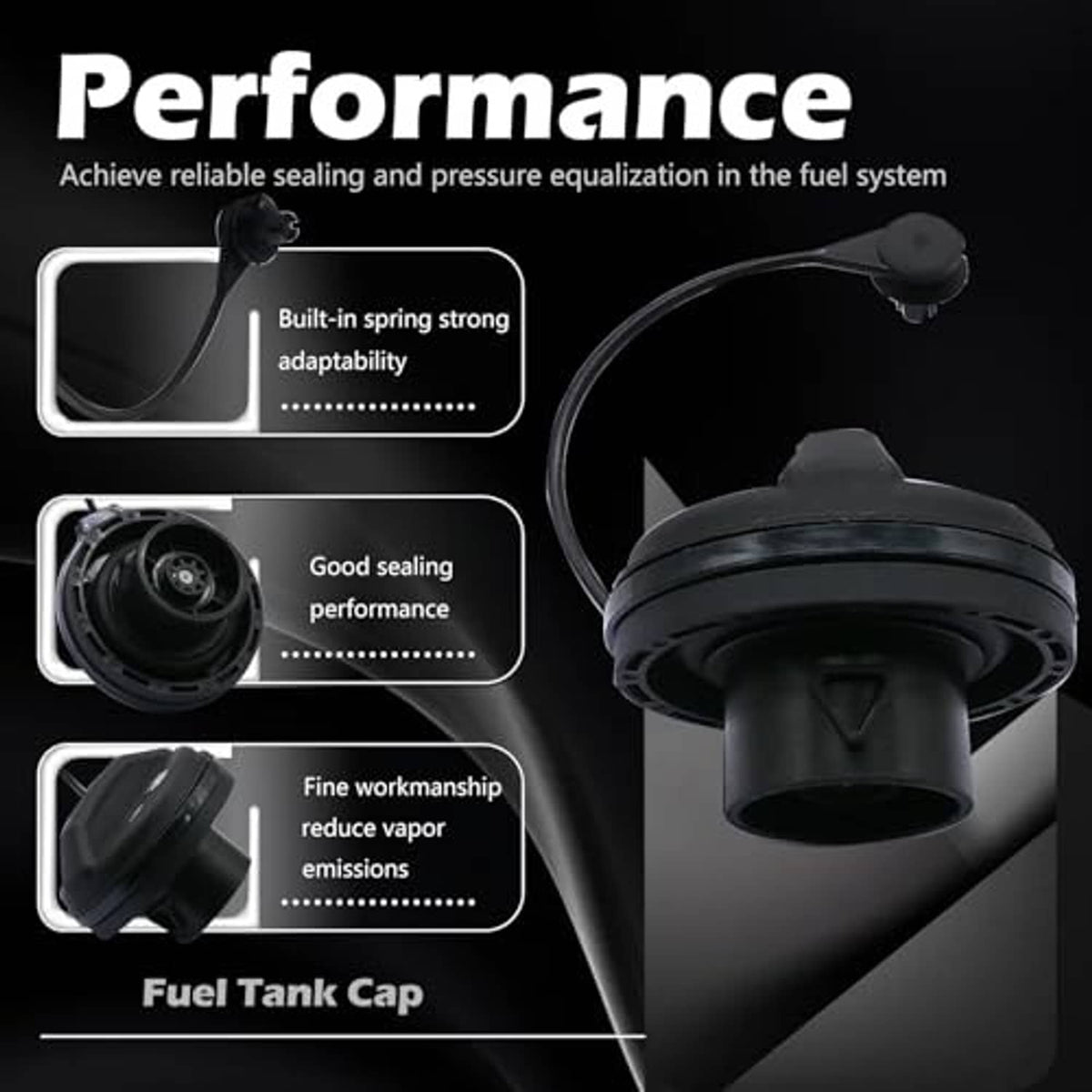 Fuel tank cap assembly with hose, black round top and capped connector
