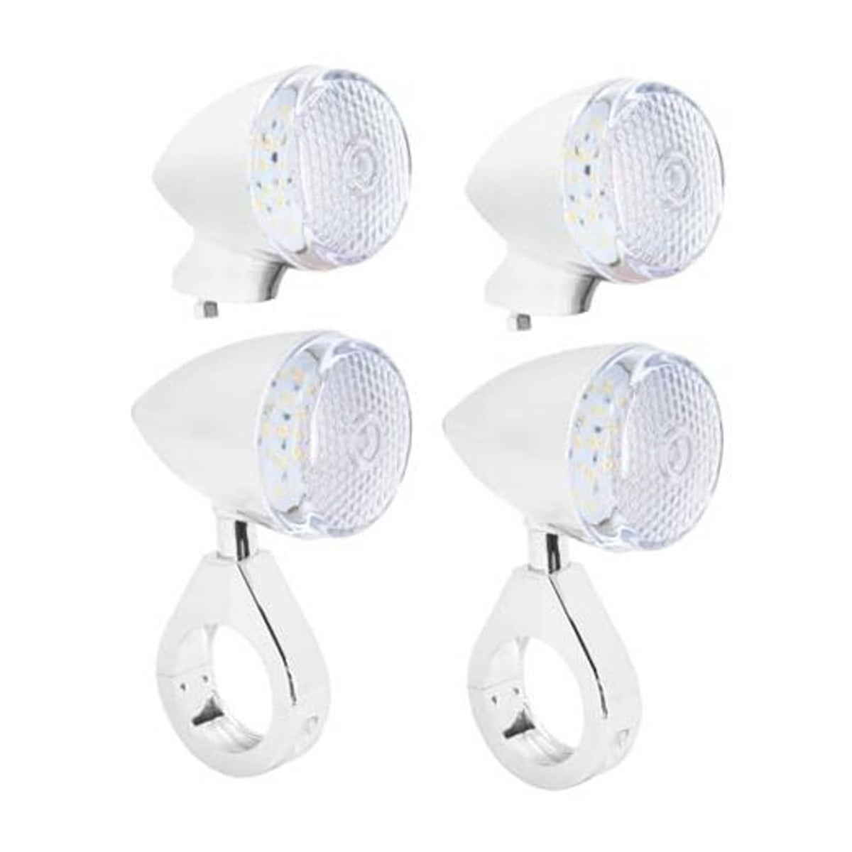 4-piece LED turn signal lamp set with white chrome fork-mount covers