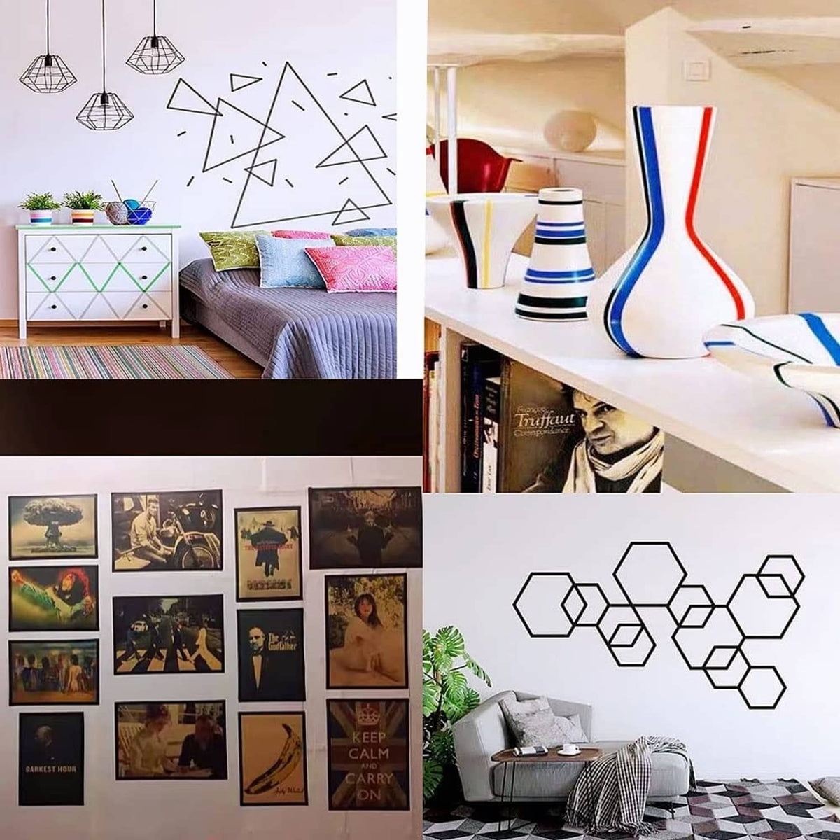 Black masking tape strips for DIY wall and painting decoration