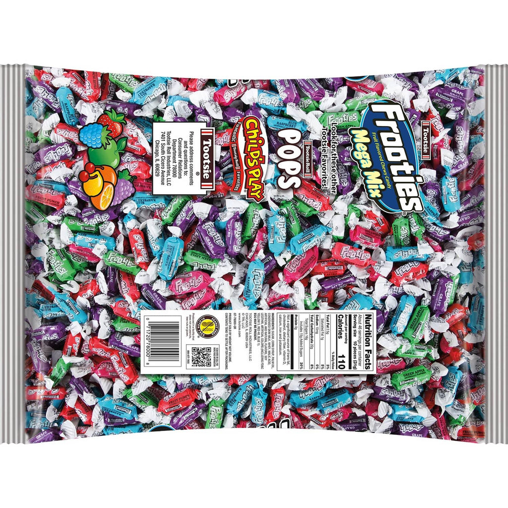 Frooties Mega Mix candy bag back with barcode and ingredient panel