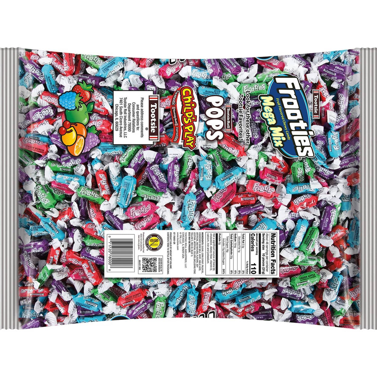 Frooties Mega Mix candy bag back with barcode and ingredient panel