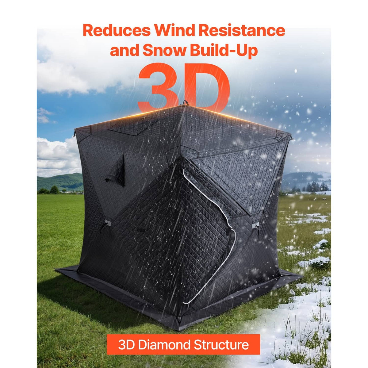 Black 3D diamond-structure sauna tent with zippered front door