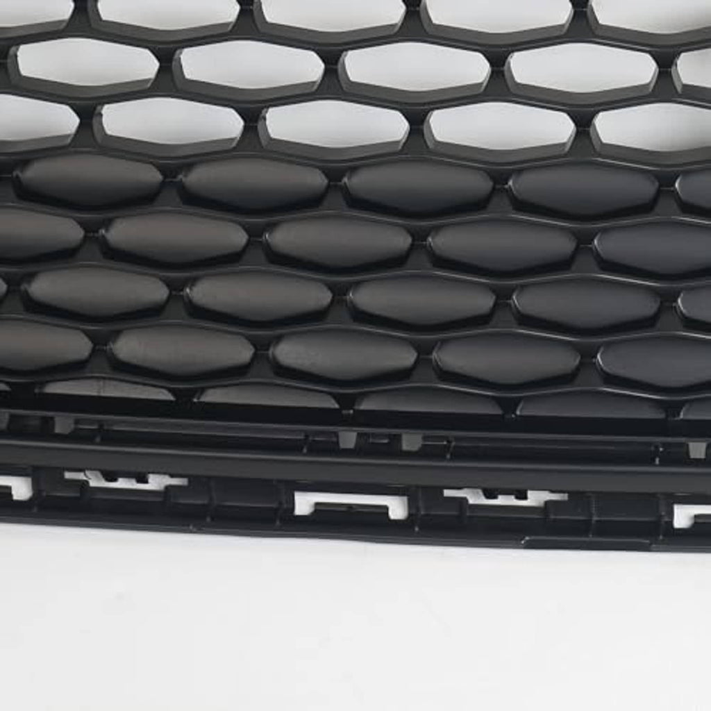 Black front grille honeycomb mesh with lower trim and mounting clips.
