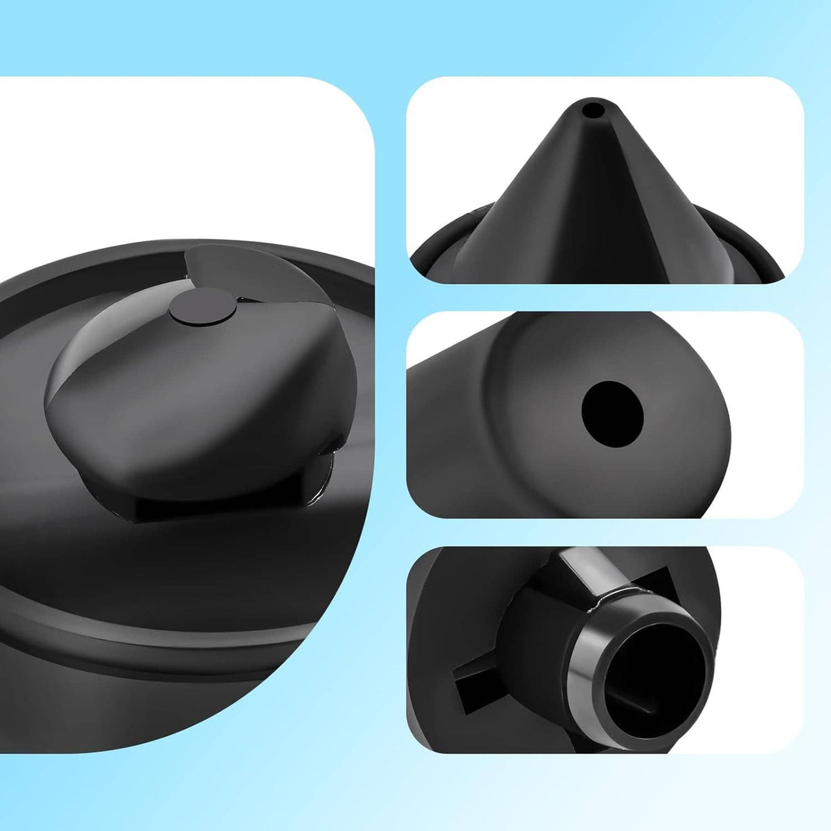 Black rubber door stop cushion with mounting socket detail, 3-piece set