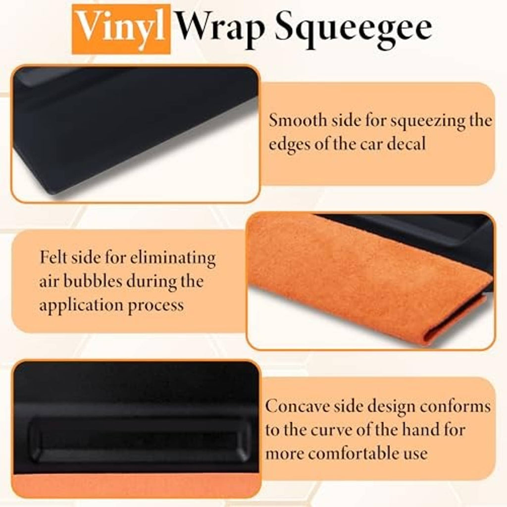 Vinyl wrap squeegee with black smooth side and orange felt side edge