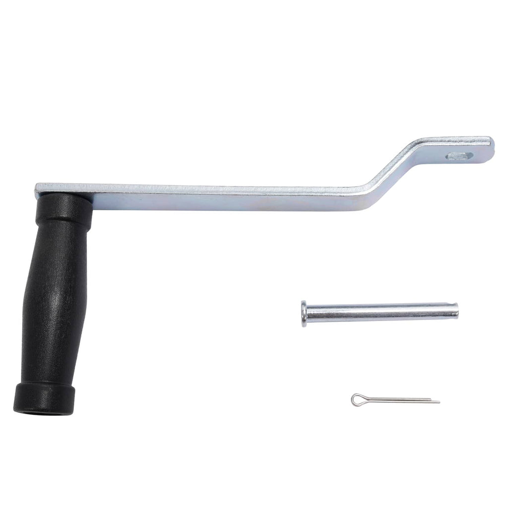 Winch crank handle with black grip and included retaining pin and cotter clip