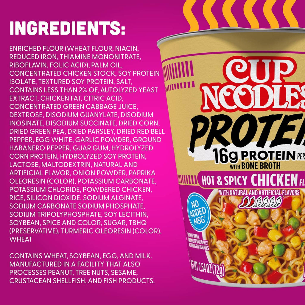 Cup Noodles Protein hot & spicy chicken ramen cup with ingredients list