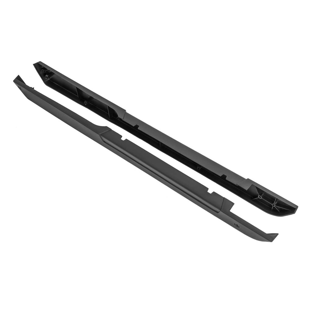 Black side rocker panels set with mounting tabs and recessed channels.