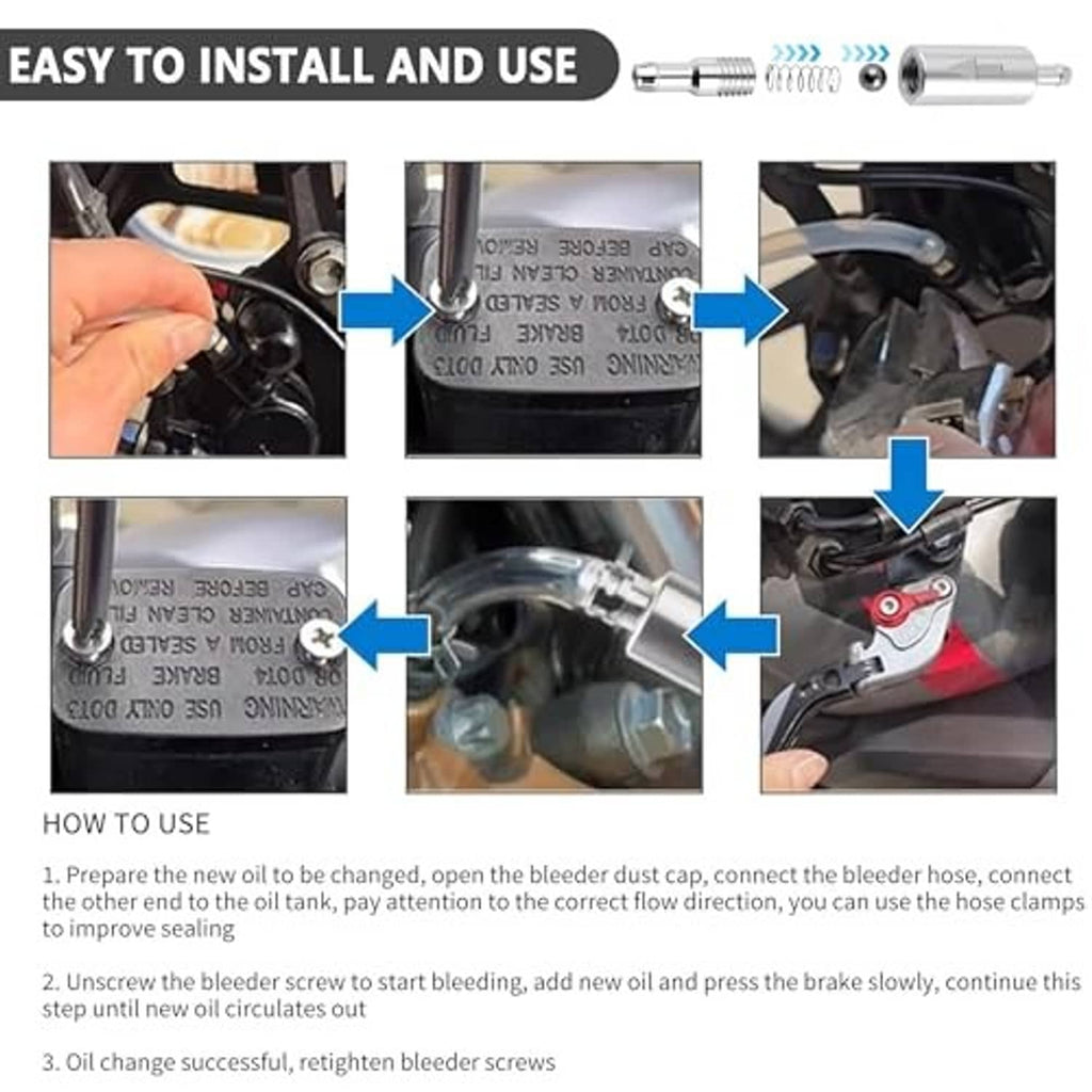 Brake bleeder hose kit with check valve, hose clamps, and clear tubing