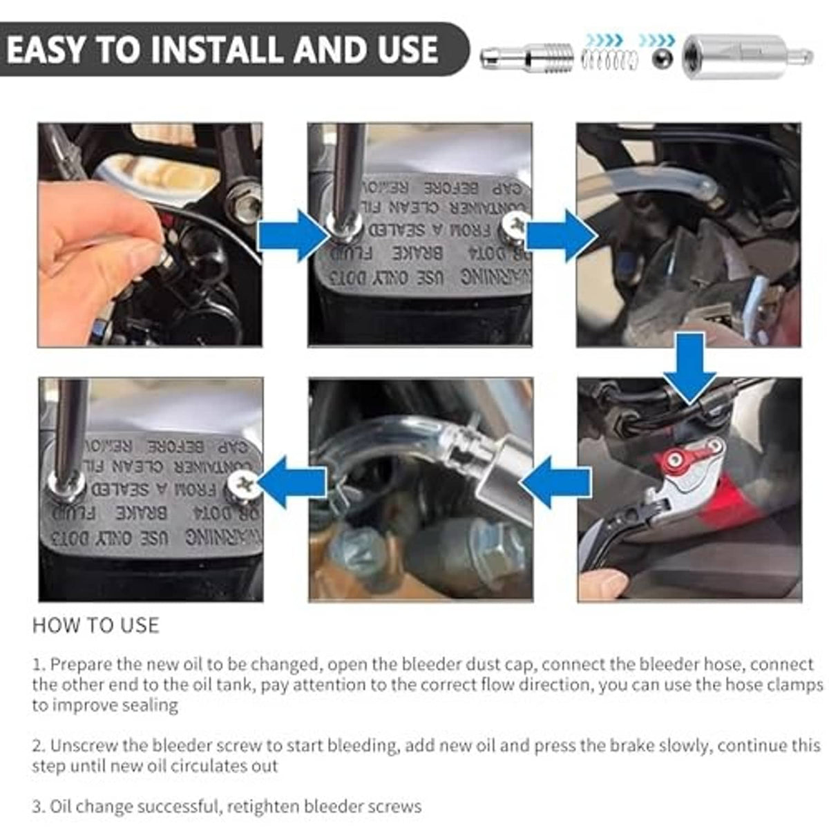 Brake bleeder hose kit with check valve, hose clamps, and clear tubing