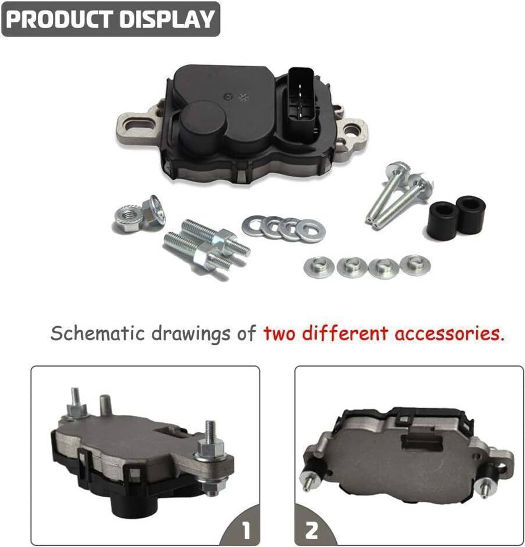 Fuel pump driver module kit with mounting hardware and black plastic bushings, shown together.