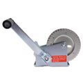 Galvanized hand winch with ratchet drum and black handle, for boat trailer towing