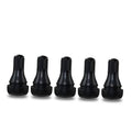 Set of black snap-in tubeless tire valve stems, short rubber stems with ribbed heads