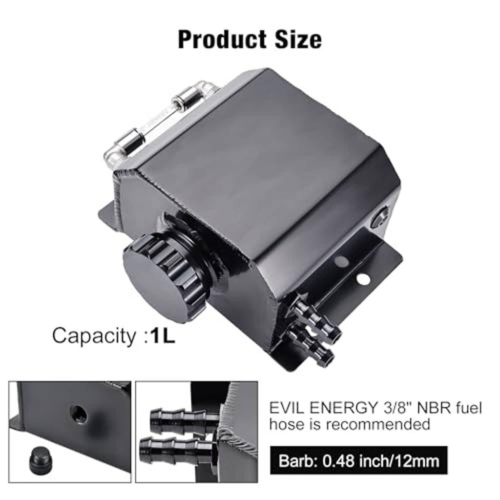 Coolant overflow tank reservoir with side ports and capacity marking on product size view