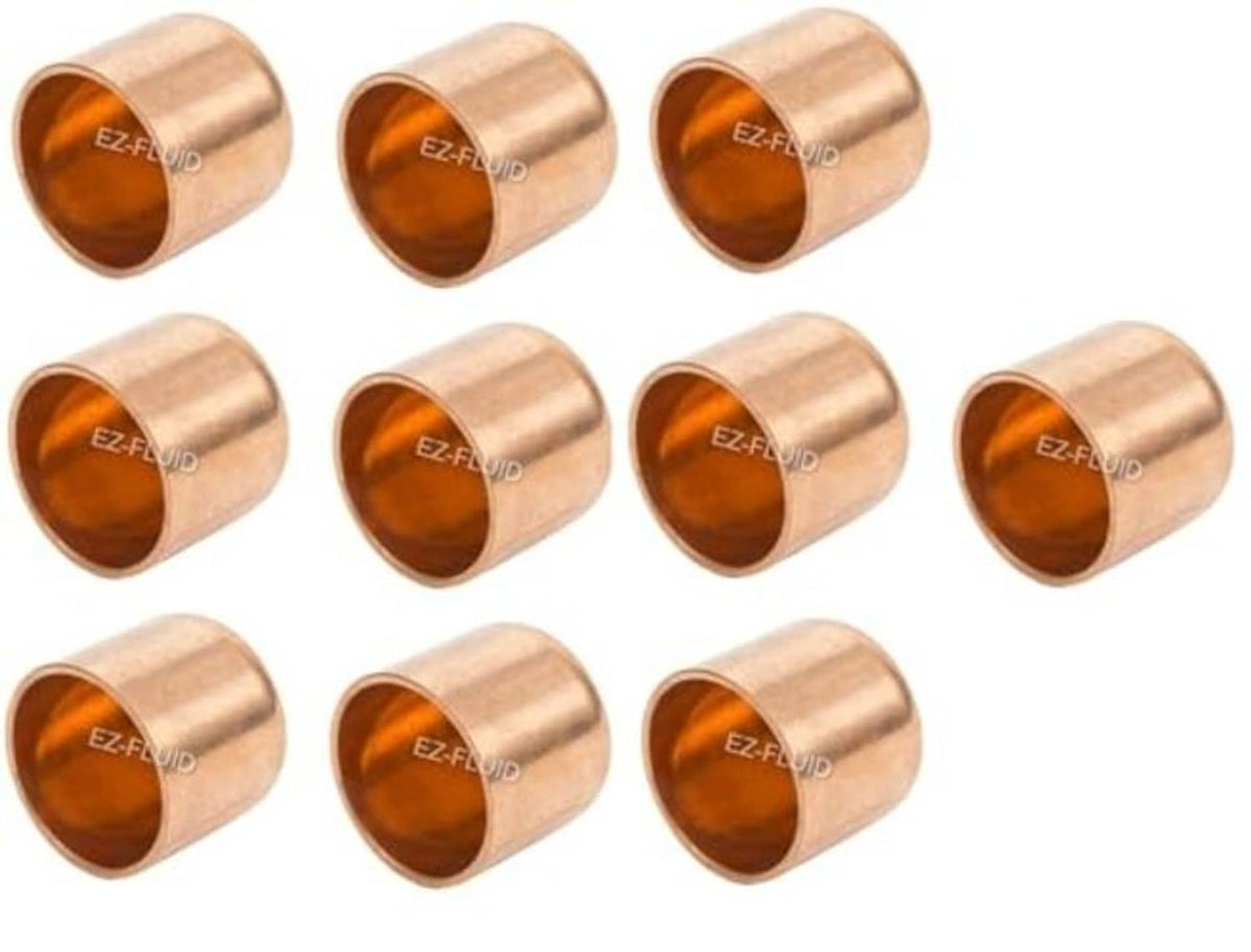 Copper solder pipe end caps, 1/2 inch nominal, assorted pack of fittings