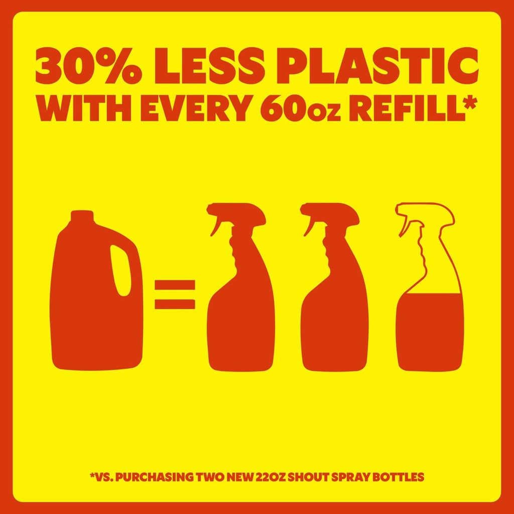 Shout Triple-Acting refill graphic showing four orange refill containers