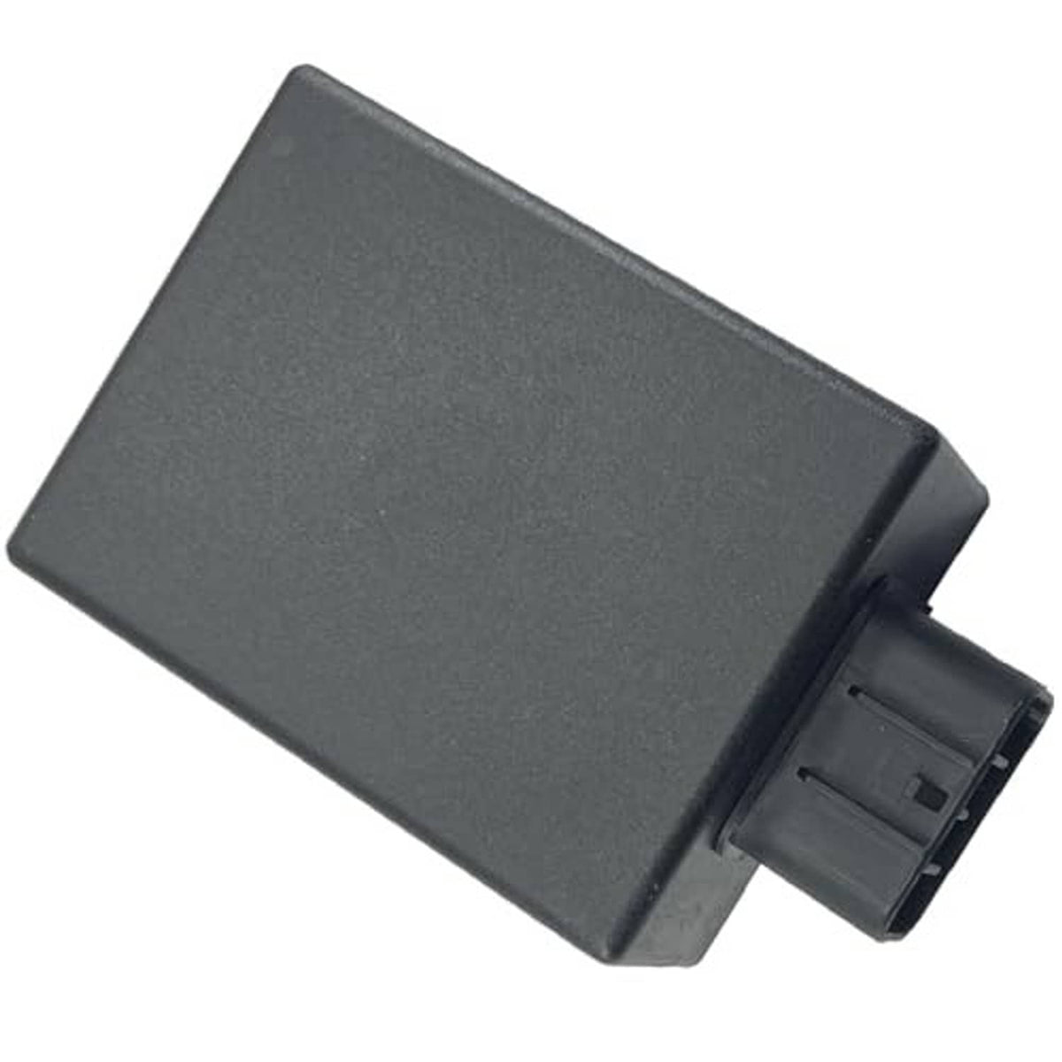 Gray CDI ignition module box angled with right-side electrical connector