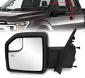 Heated left side mirror with black housing and clear mirror glass, plus mounting bracket