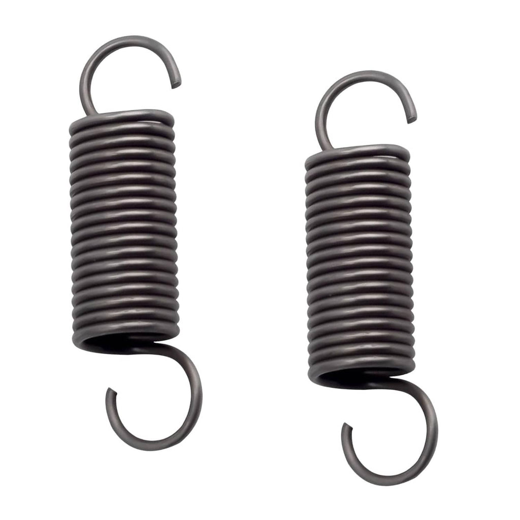 Set of 2 recliner tension coil springs with short curved hook ends, dark gray metal