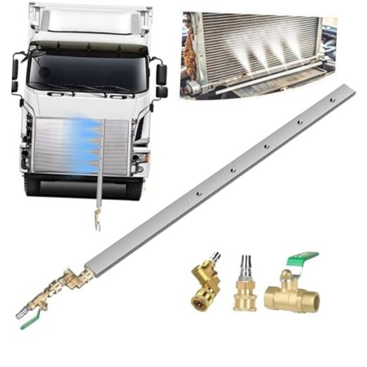 Radiator cleaning wand kit: long lance, brass adapters, quick-connect parts