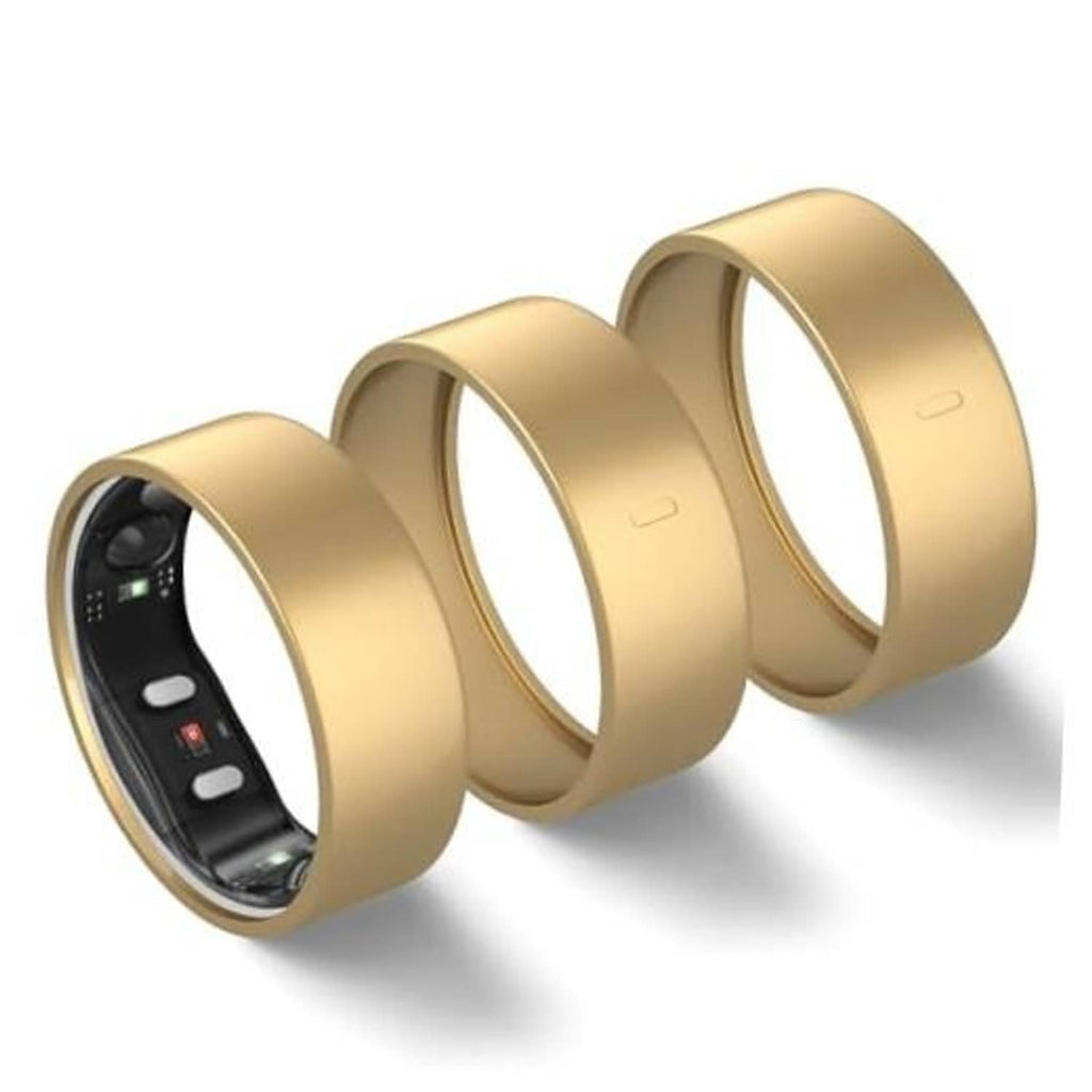 Three matte gold ring covers with open inner sensor window