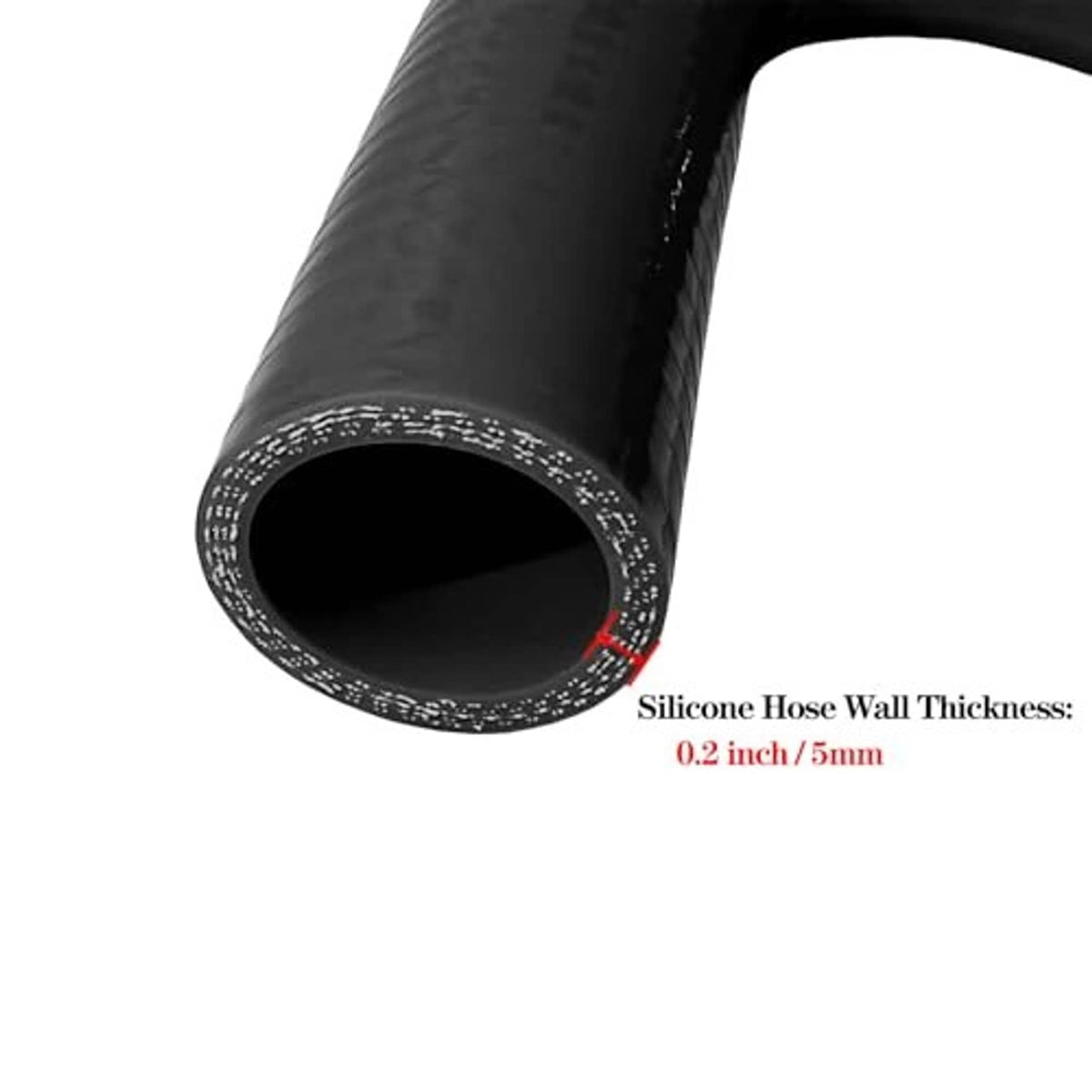 Black silicone elbow coupler with textured reinforcement at the tube opening