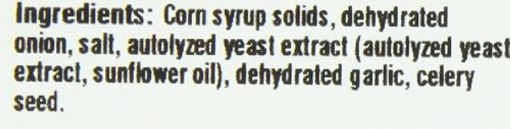Ingredients list for vegetarian beef broth powder, text on package