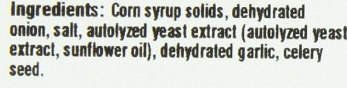 Ingredients list for vegetarian beef broth powder, text on package