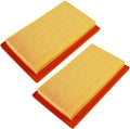 Pleated air filter element with yellow paper media and orange plastic frame, two-pack