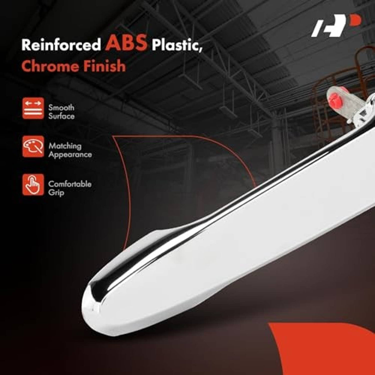 Chrome exterior door handle with smooth lever and rounded end