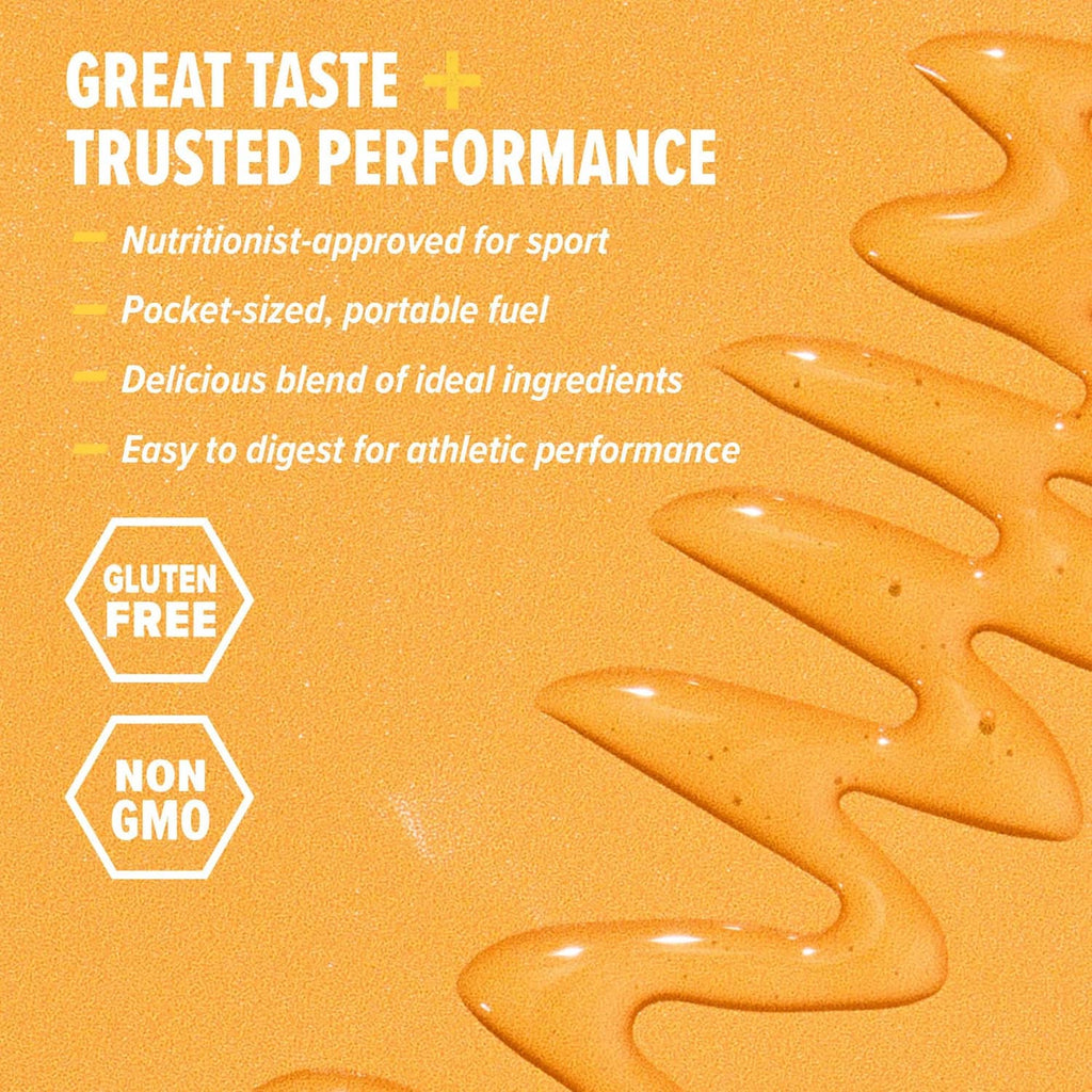 Energy gel variety pack graphic with gluten-free and non-GMO icons