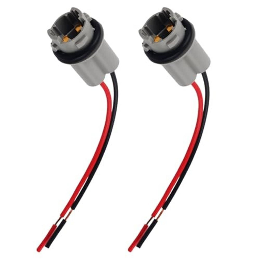Two T15 bulb socket adapter pigtails with gray housings and red/black connection wires