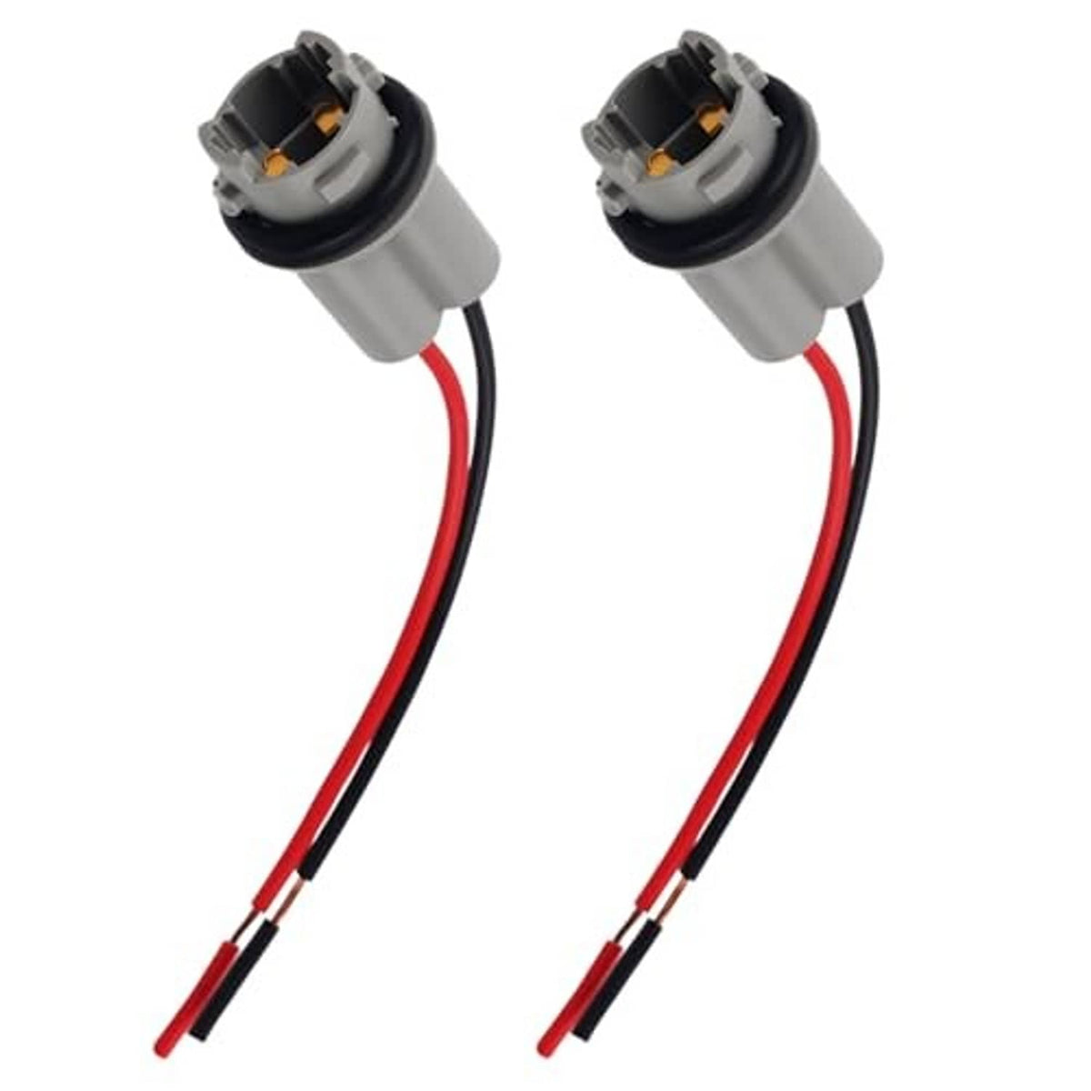 Two T15 bulb socket adapter pigtails with gray housings and red/black connection wires