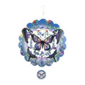 Butterfly wind spinner with purple butterfly center and reflective stainless-steel hanging charm