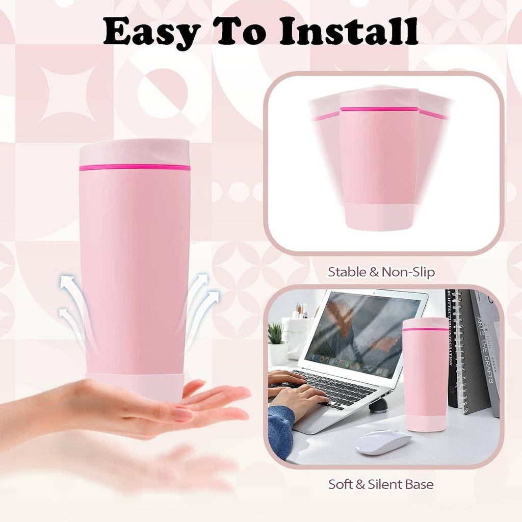 Pink silicone tumbler boot sleeve with raised rim