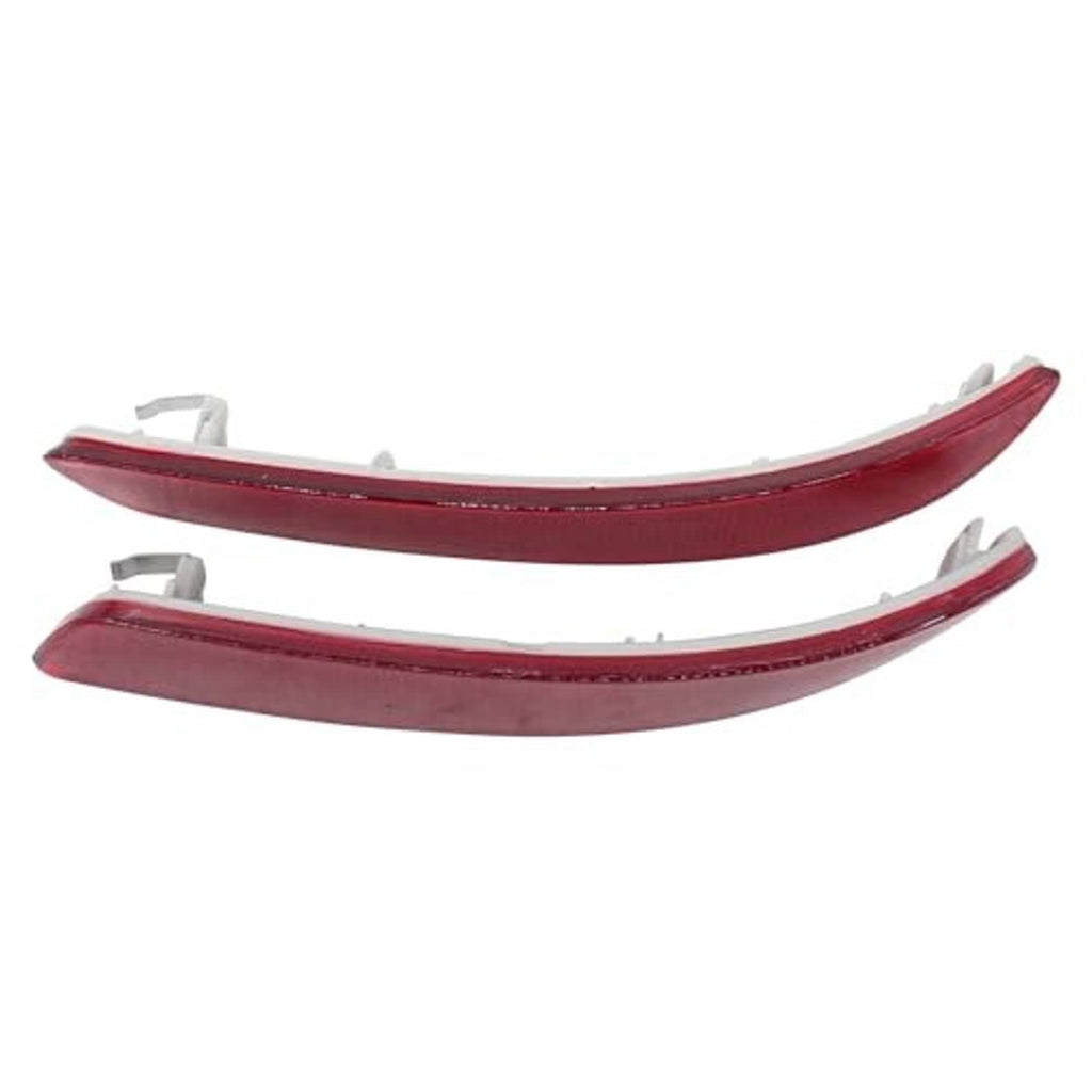 Rear bumper reflector marker trim pieces with mounting tabs and red lenses