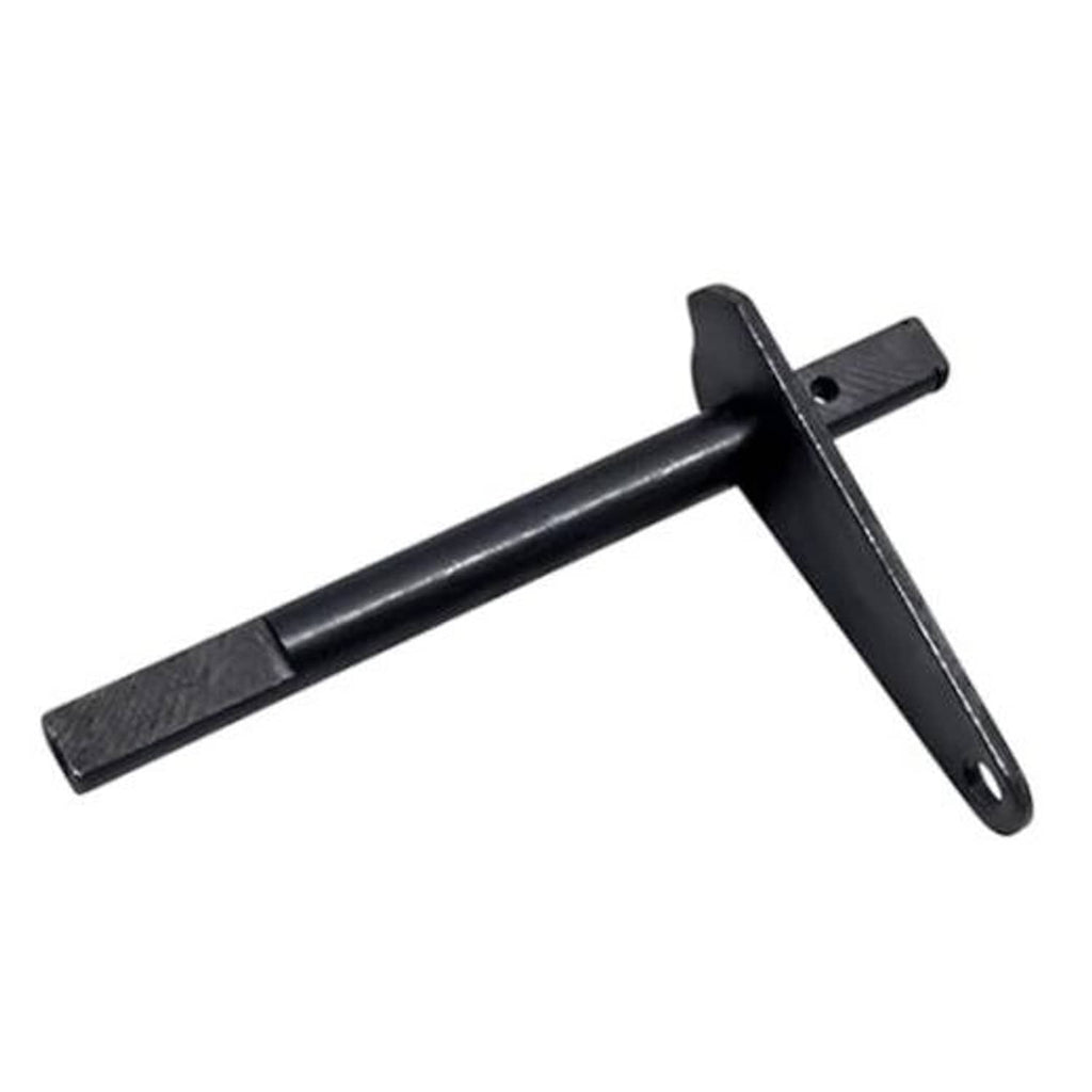 Metal bell crank weldment with flat lever and mounting plate, dark finish