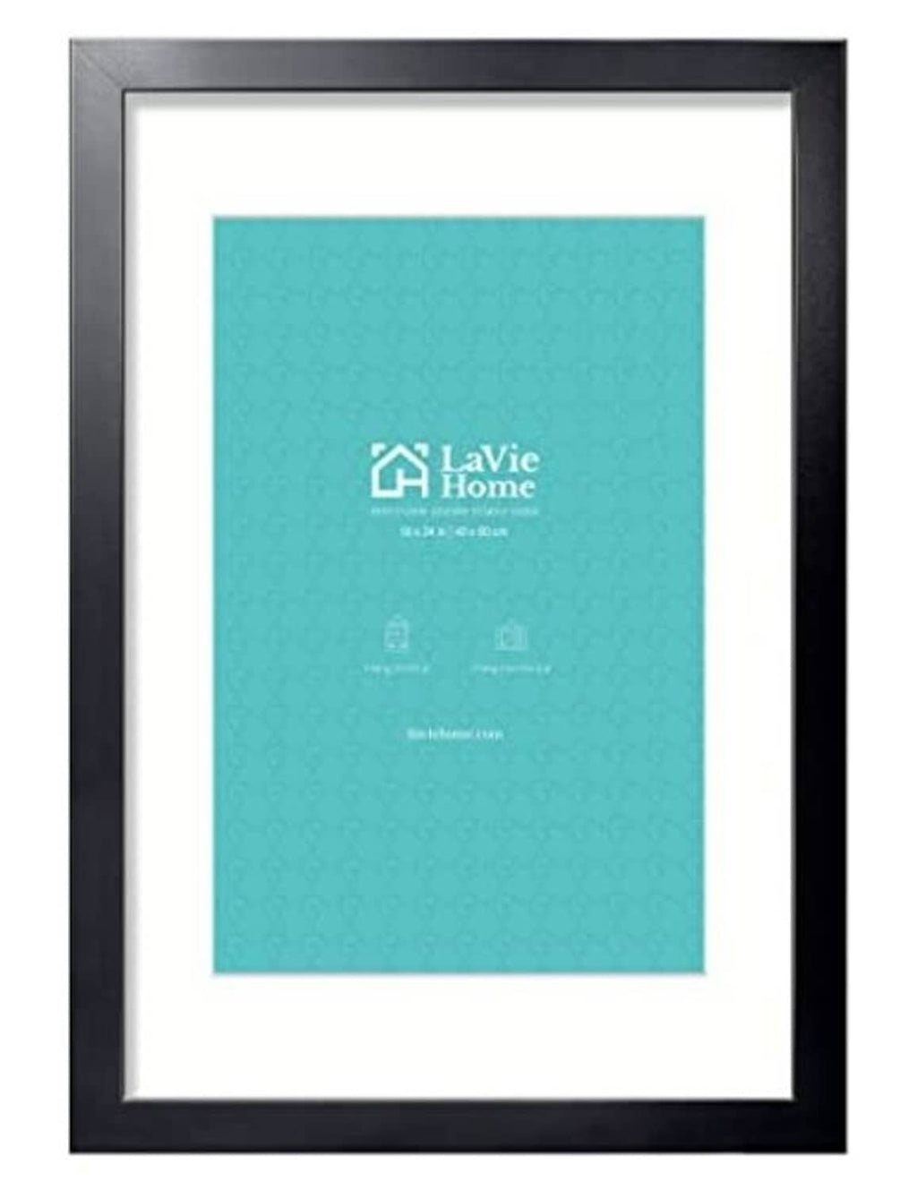 Black 16x24 picture frame with mat, showing turquoise poster insert.