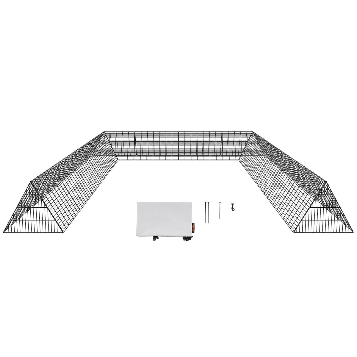 Chicken tunnel with black wire mesh ramps and center enclosure, includes cover and fasteners