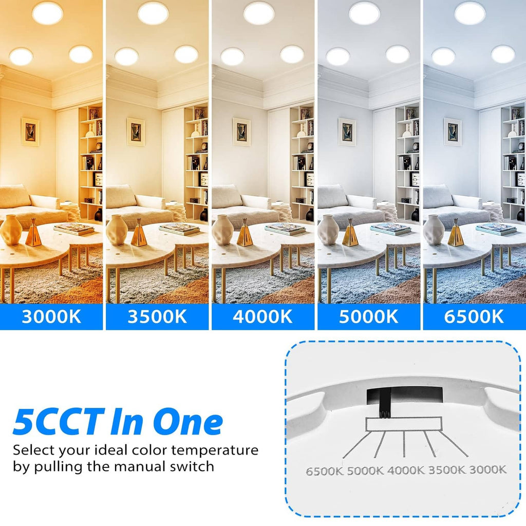 7-inch round white LED ceiling light with selectable color temperature
