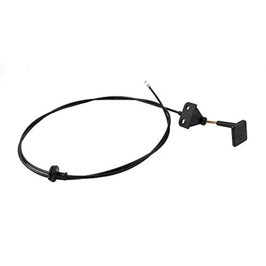 Hood latch release cable wire with black handle, bracket, and metal connector