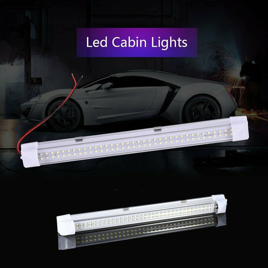 12V LED interior light bar with white housing and red/black wires