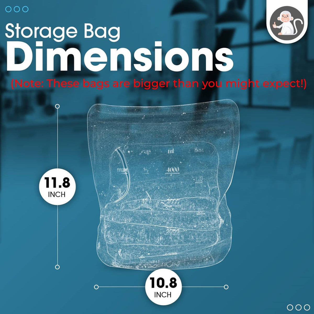 Clear reusable silicone storage bag with printed measurement lines