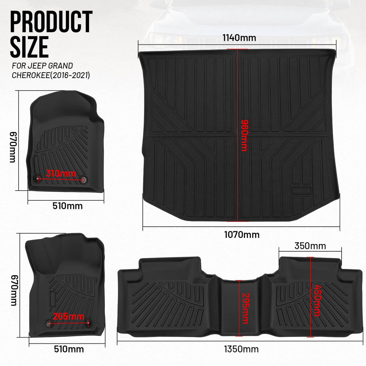 Black TPE cargo liner with molded contours and cutout fit edges