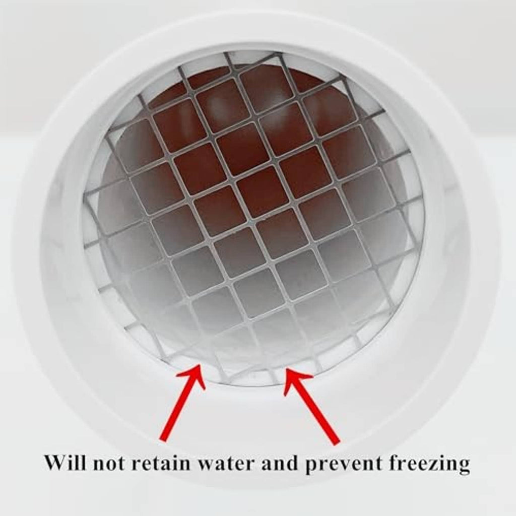 Round vent screen cap with white frame and stainless mesh over brown interior